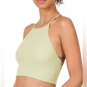 NWT Zenana women's Ribbed seamless cropped knit criss cross cami brami tank top